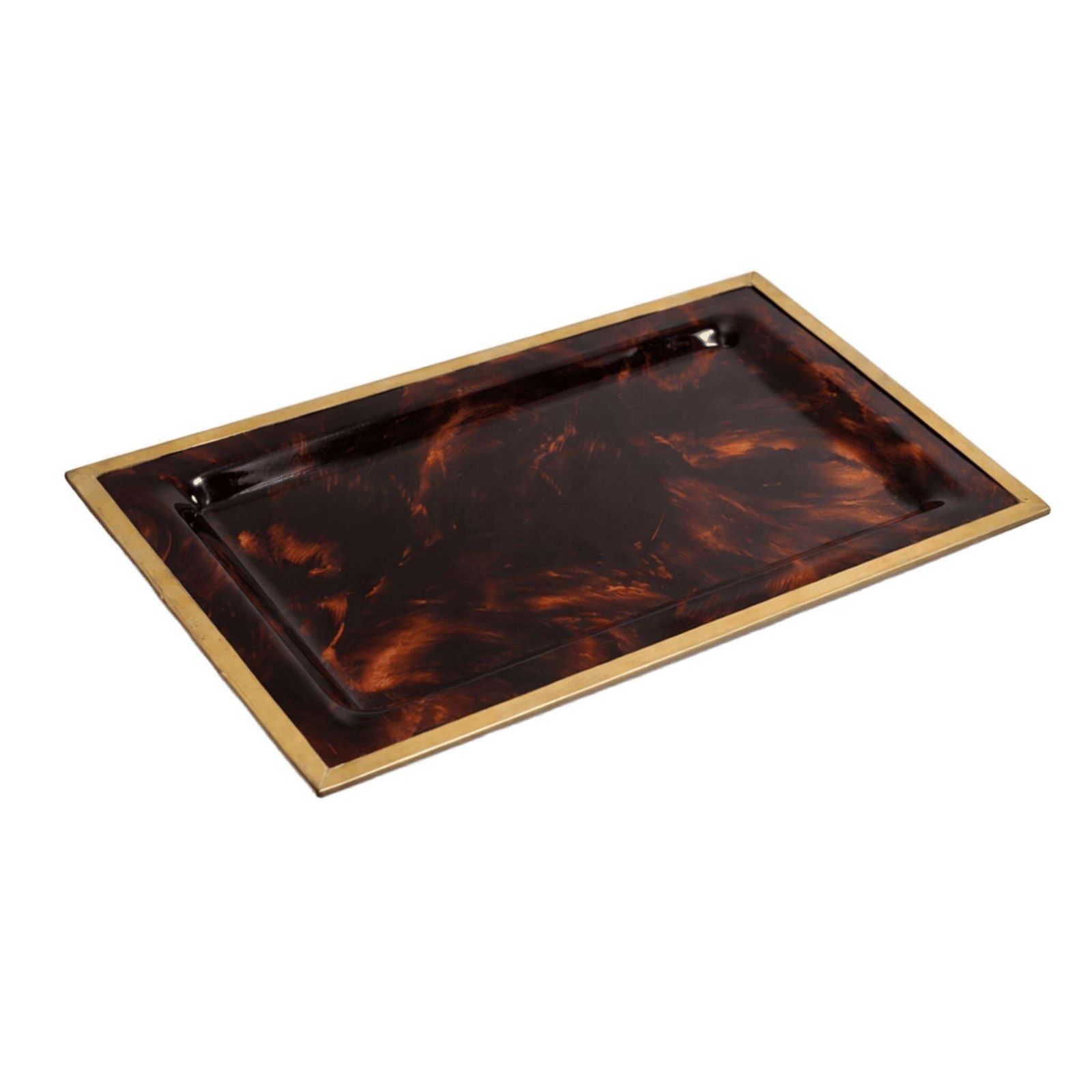 1970s Italian Lucite Tortoiseshell Effect And Brass Tray In The Style Of Dior photo furniture