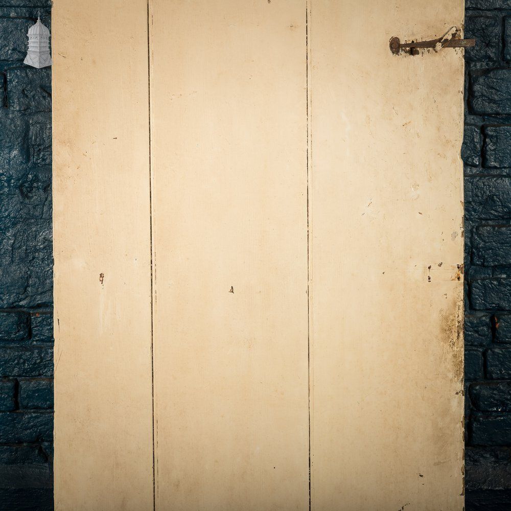 Ledged Plank Door, Distressed Cream Paint photo for sale