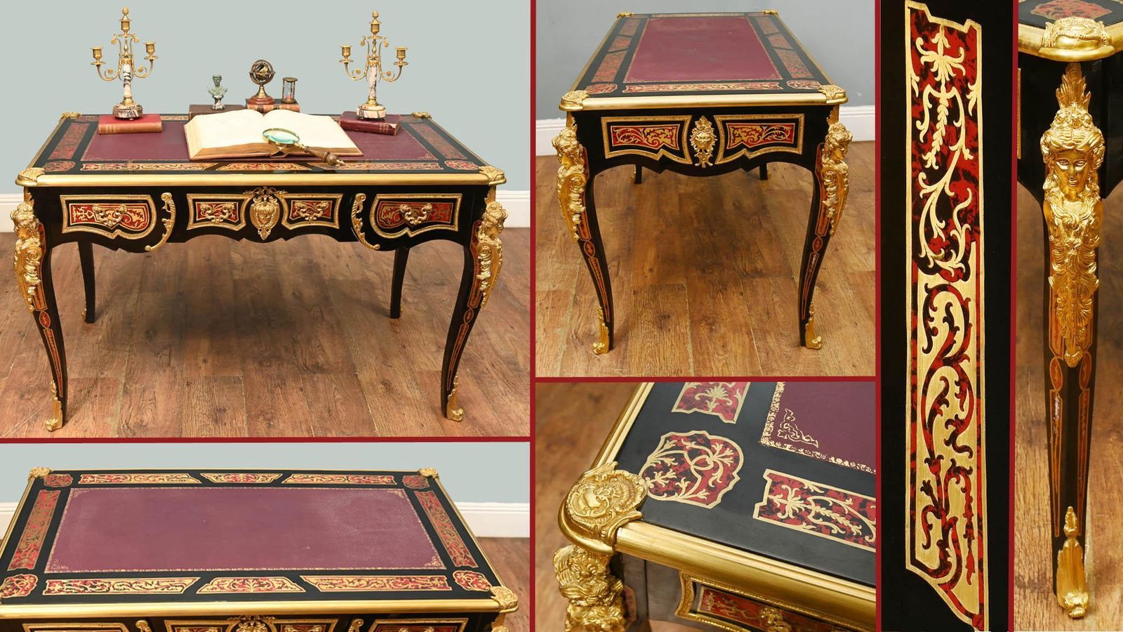 Boulle Bureau Plat Desk Inlay Writing Table Napoleon III