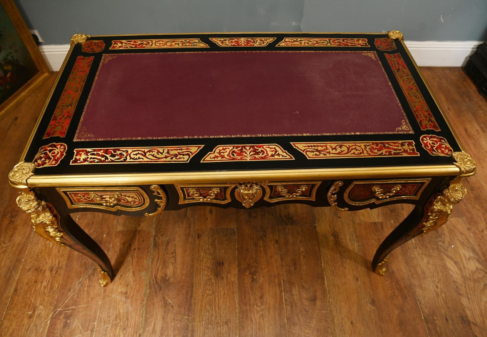 Boulle Bureau Plat Desk Inlay Writing Table Napoleon III photo vintage