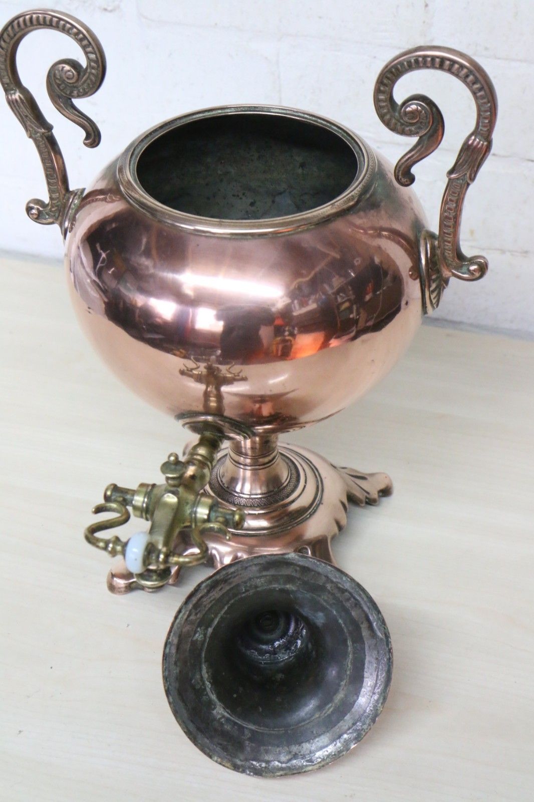 Antique Copper Samovar With Brass Fittings Lovely Decorative Piece 19th Century photo vintage