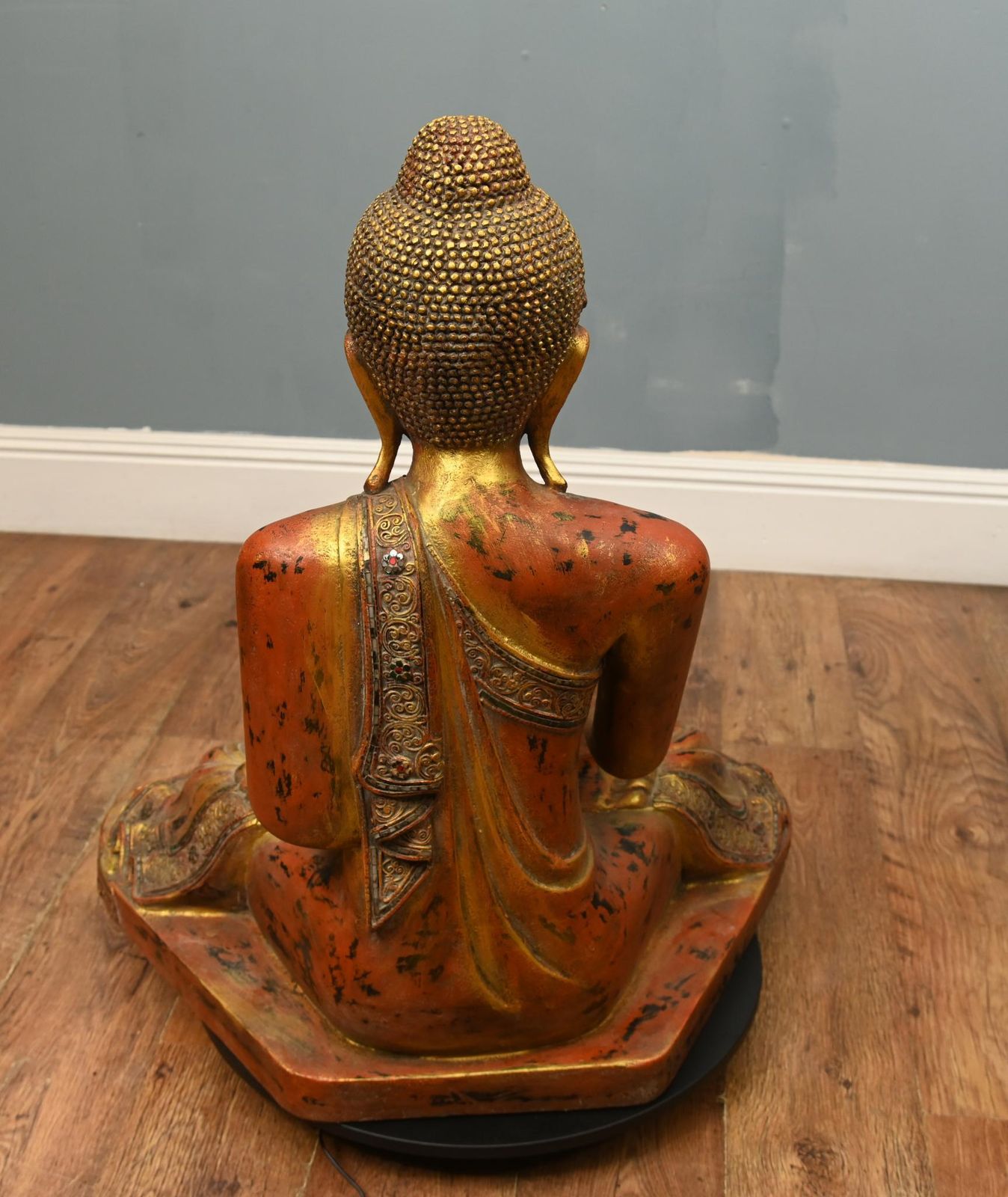 Carved Burmese Buddha Statue Lotus Pose Mudra Buddhism. photo buy