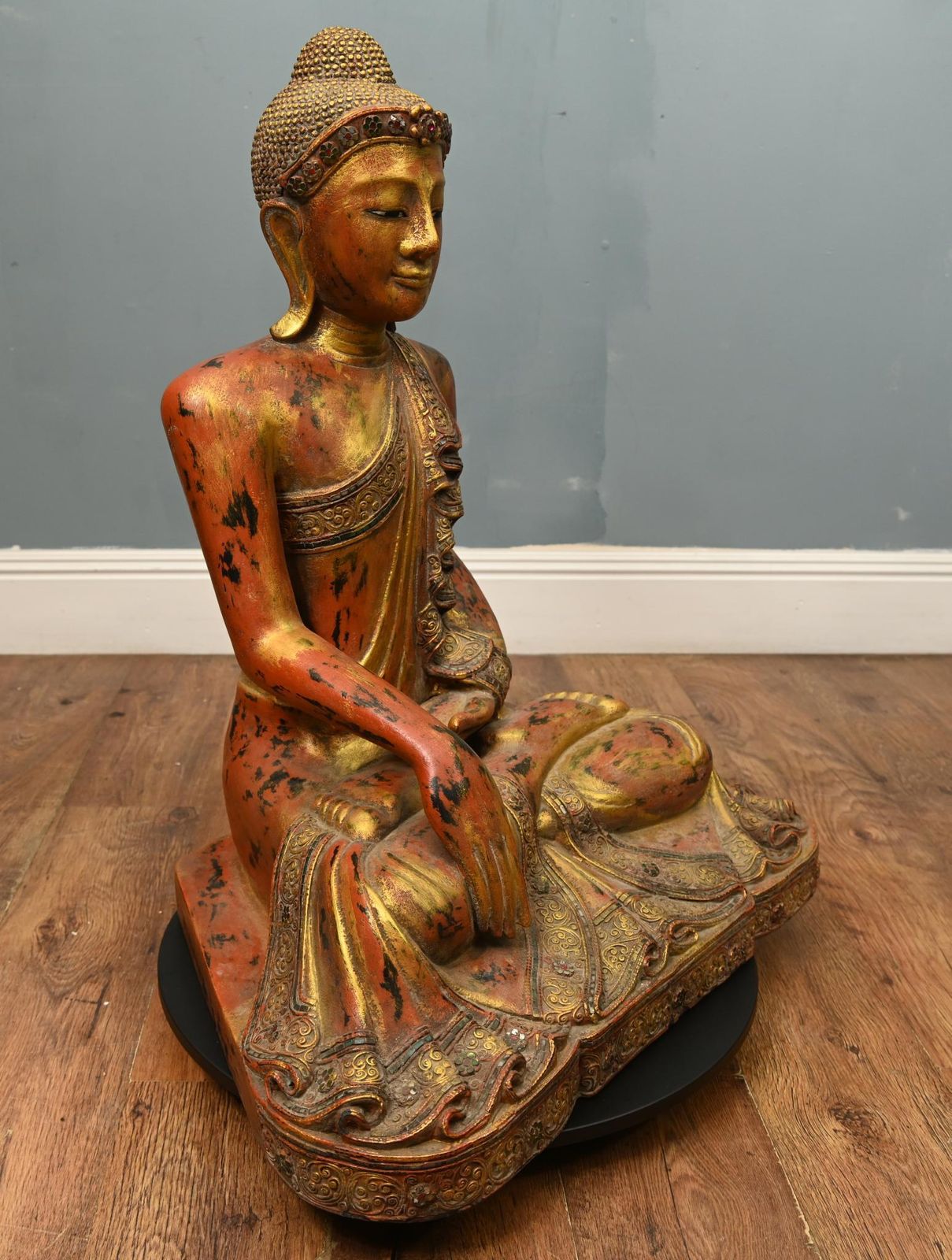 photo for sale Carved Burmese Buddha Statue Lotus Pose Mudra Buddhism.