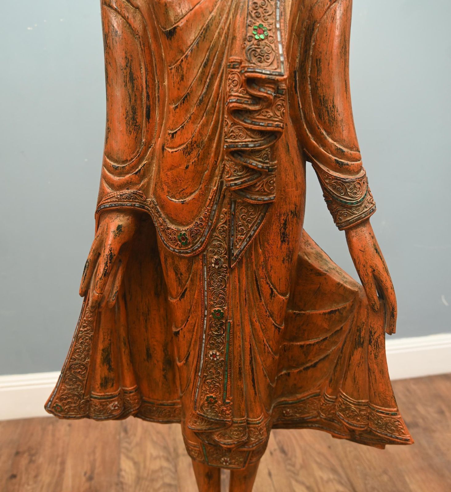 Carved Standing Burmese Buddha Statue Yoga Studio Buddhism photo Art