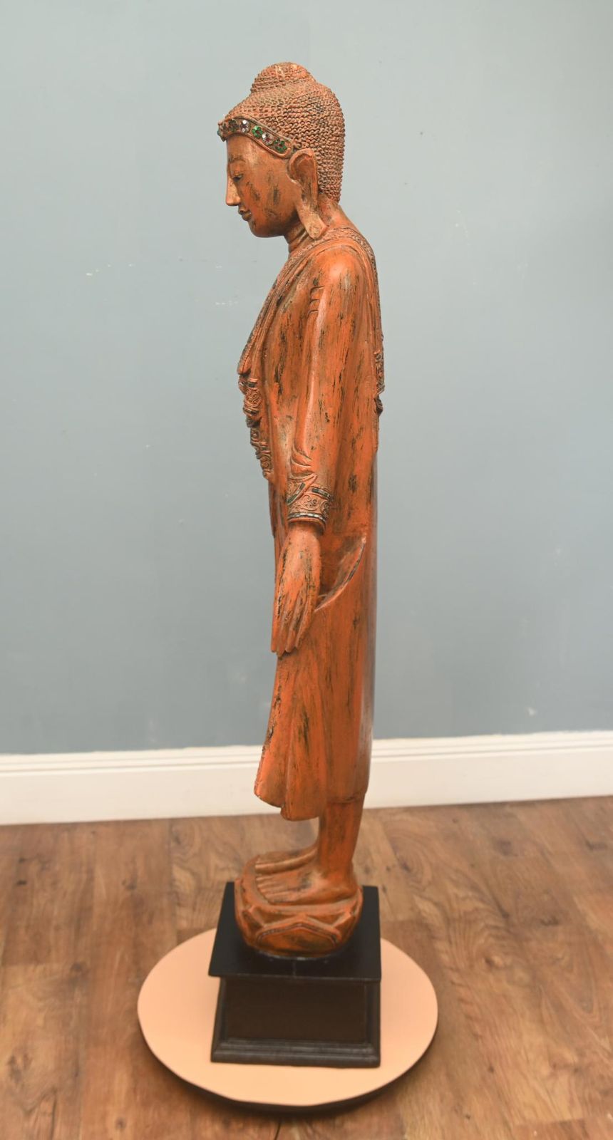 photo for sale Carved Standing Burmese Buddha Statue Yoga Studio Buddhism