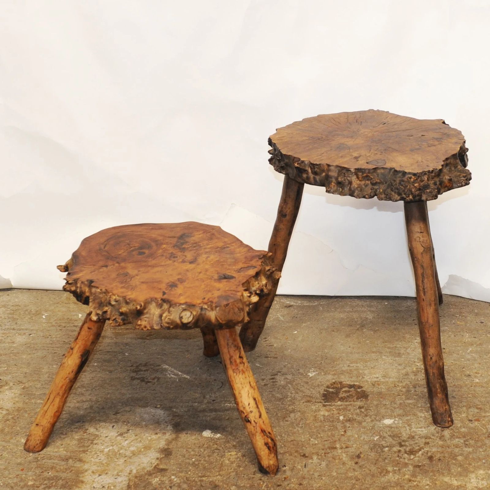 Pair Of Organic Sculptural Burr Walnut Coffee/ Side Tables, 1950s photo furniture