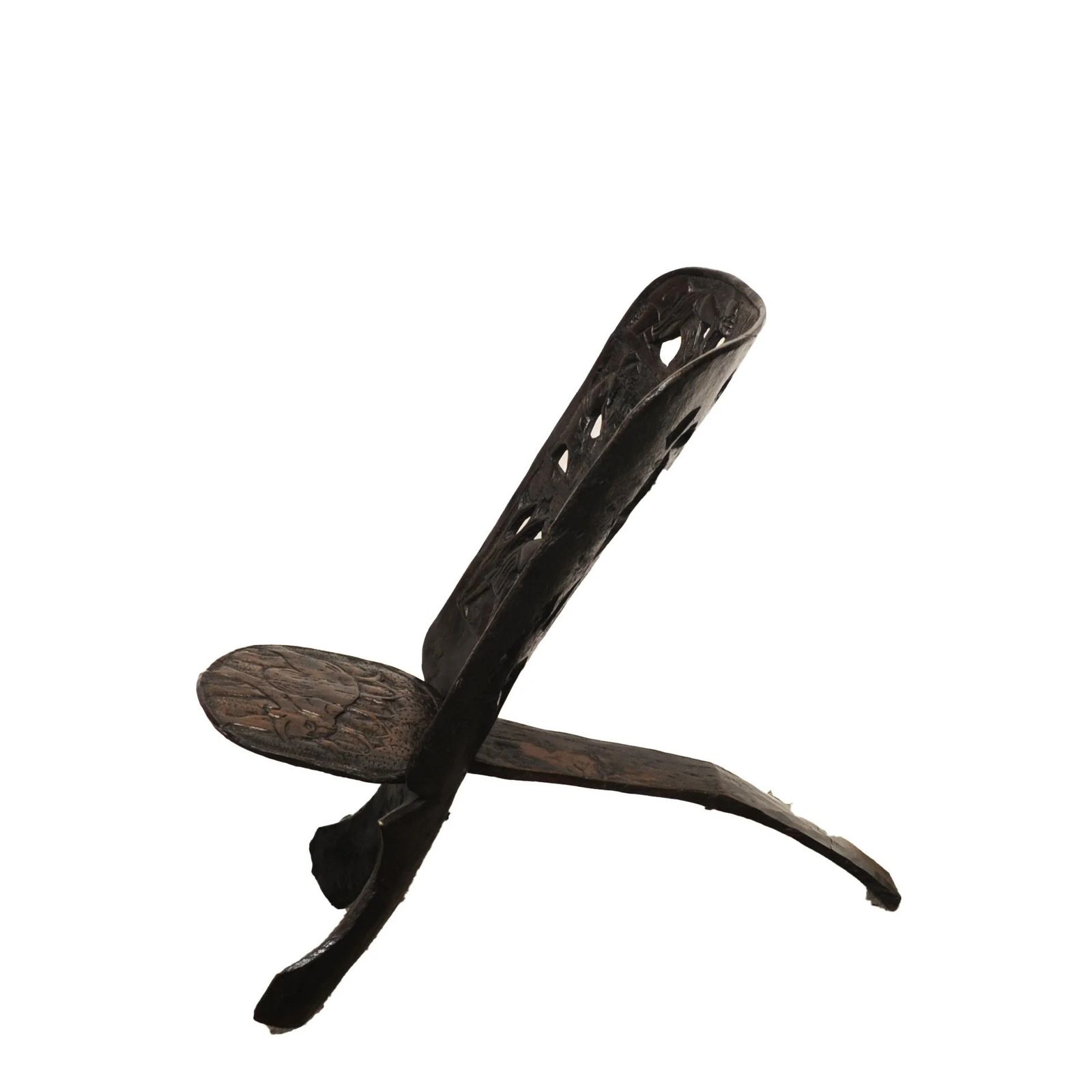 Hand Carved Hardwood African Palaver Chair, 1950s photo for sale