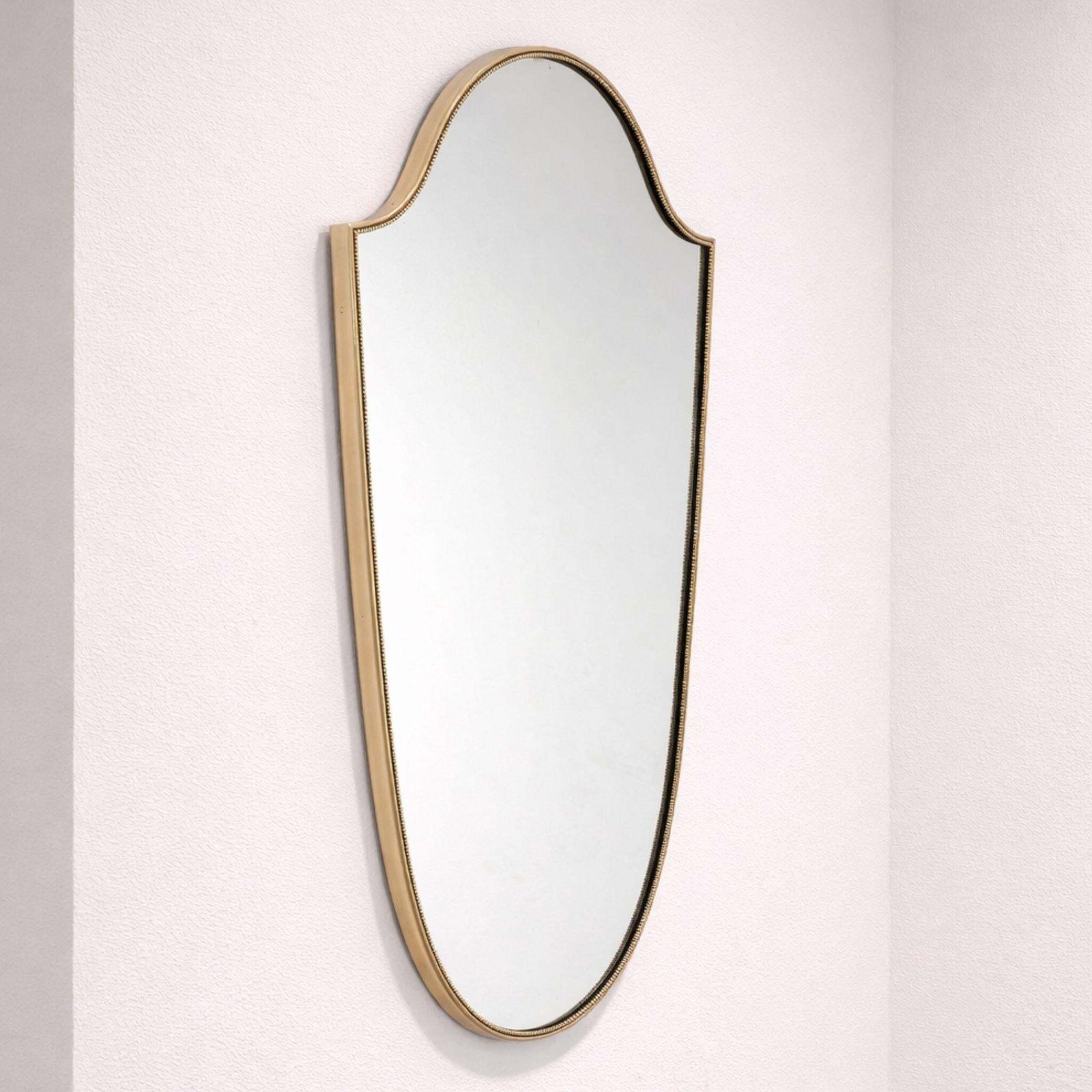 1950s Mid Century Modern Italian Brass Shield Shaped Mirror In The Style Of Gio photo buy
