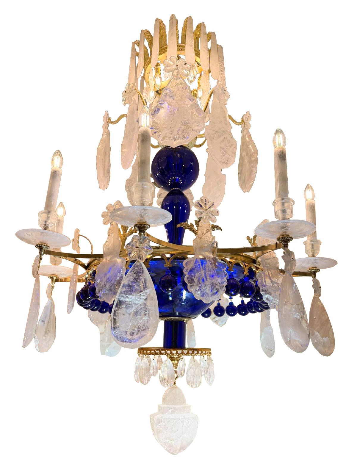 Pair Of Beautiful Rock Crystal And Blue Crystal Chandeliers photo for sale