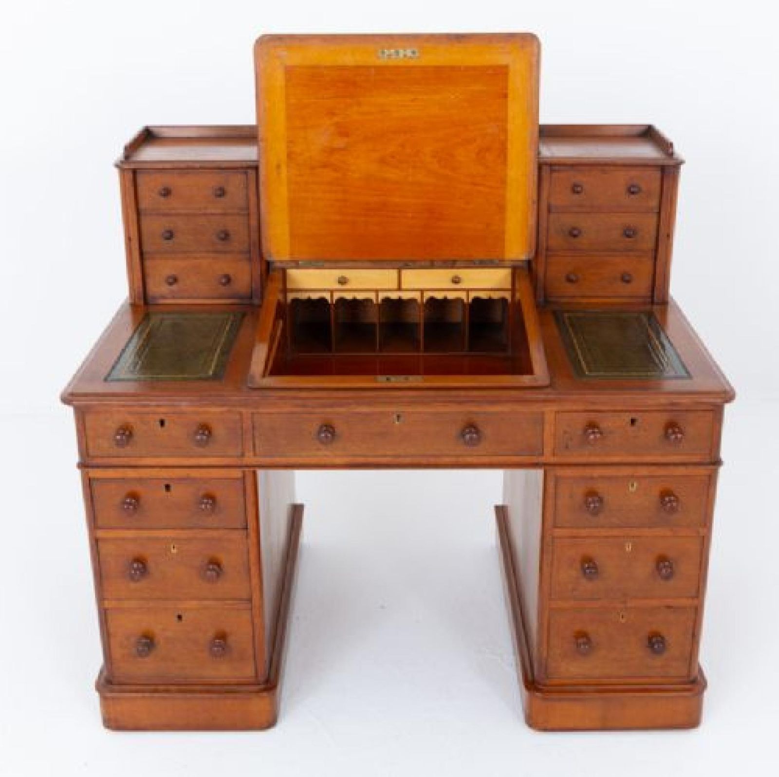 Victorian Dickens Desk Oak Pedestal Writing Table 1860 photo for sale