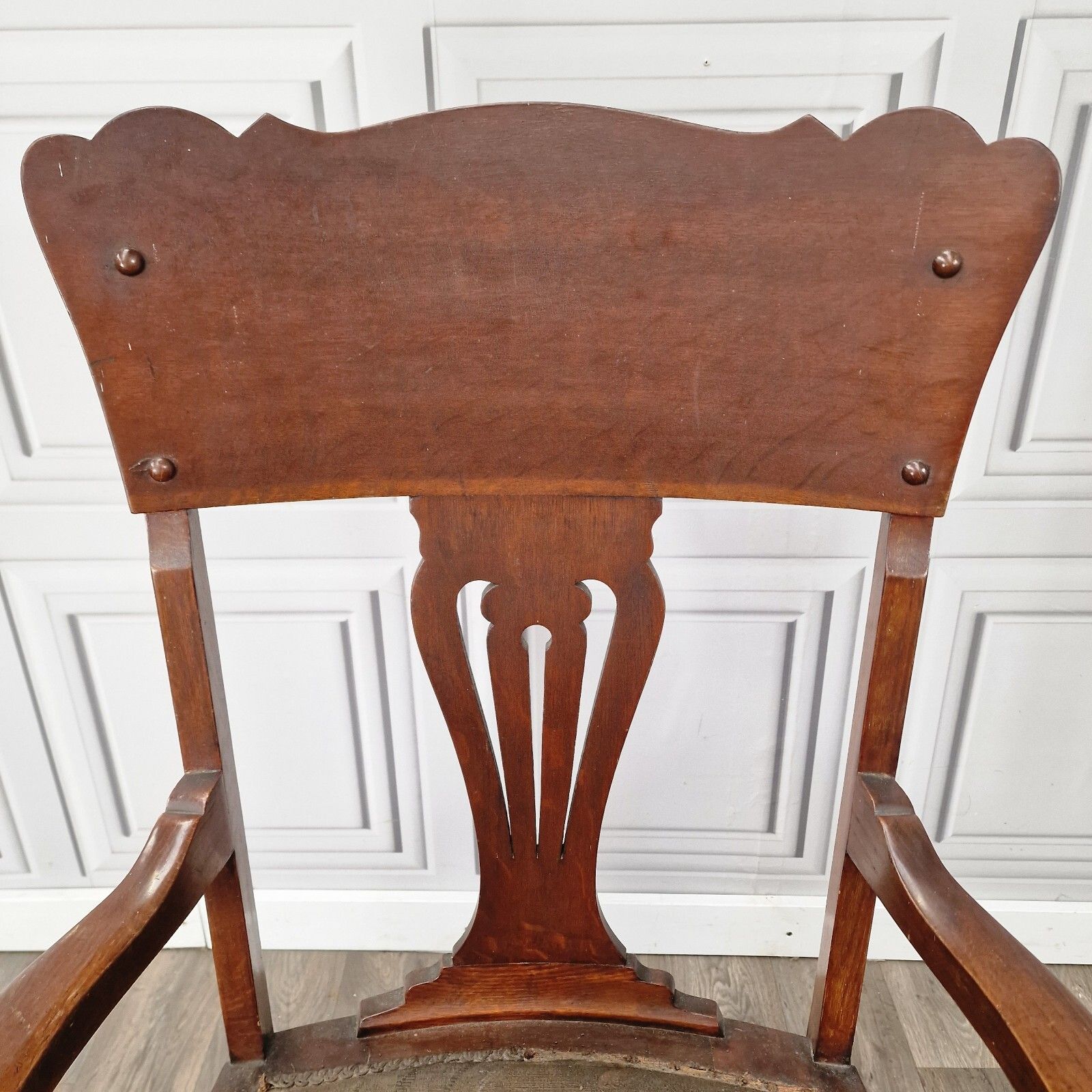 Antique High Back Armchair Turned Chair Arts & Crafts Carver Art Nouveau photo vintage