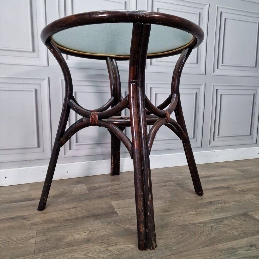 Vintage Rattan Glass Table Mid Century Bistro Bamboo Top Boho Tiki Retro photo for sale
