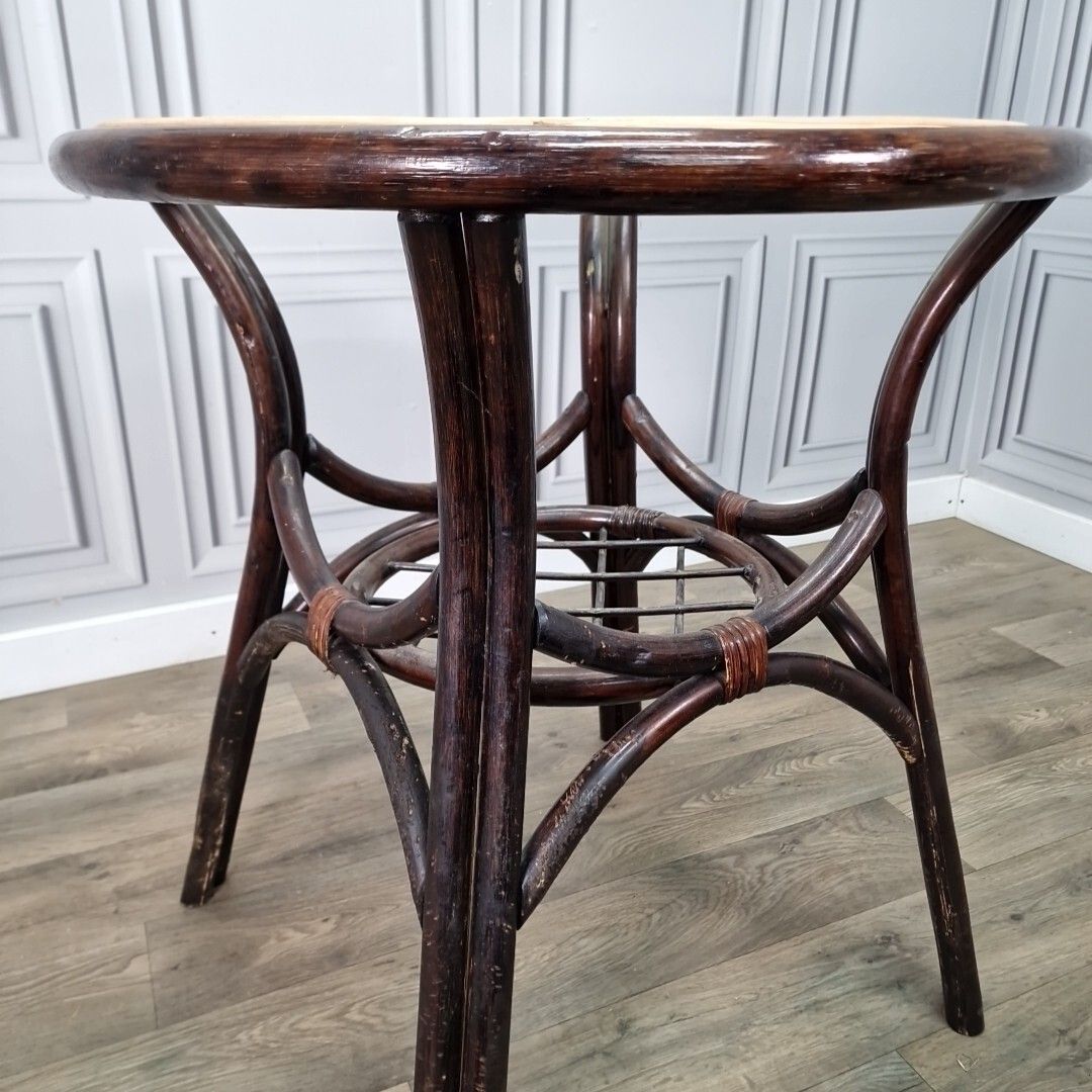 photo furniture Vintage Rattan Glass Table Mid Century Bistro Bamboo Top Boho Tiki Retro