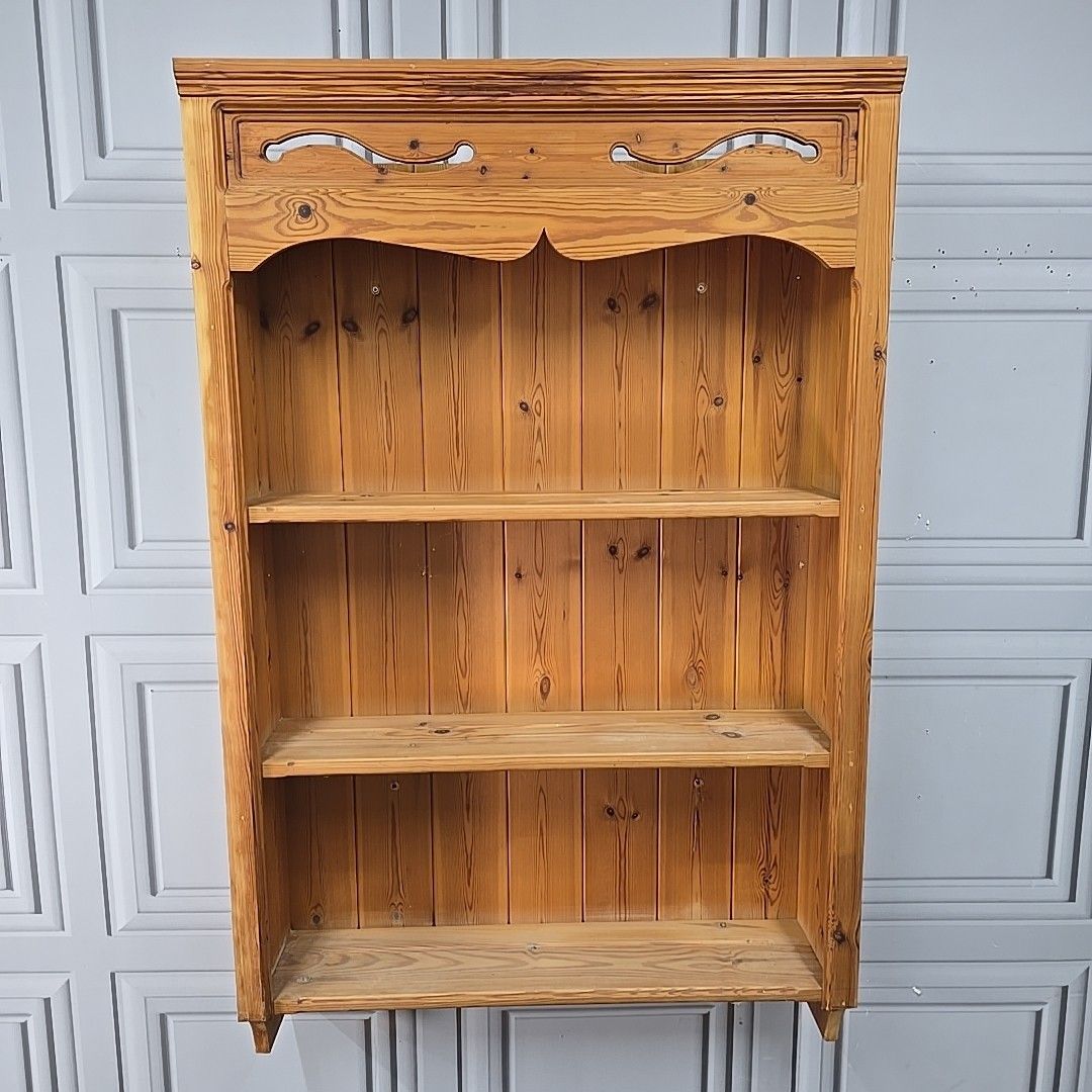Vintage Pine Wall Shelf – Rustic Wooden Shelving Bookcase – Country Kitchen Rack photo Furniture