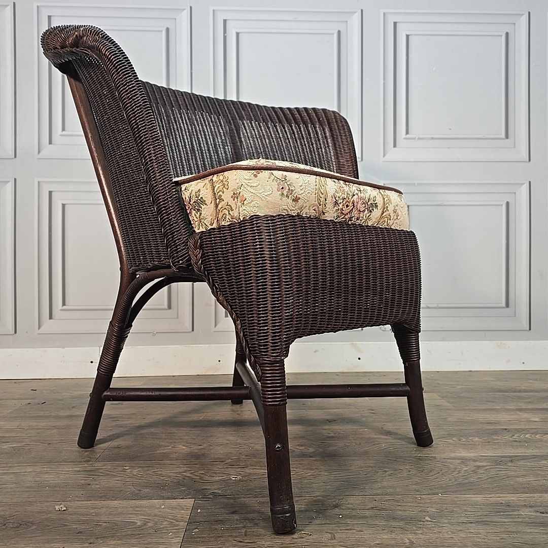 Vintage Lloyd Loom Tub Chair – Rattan Frame – Floral Upholstered Sprung Cushion photo furniture