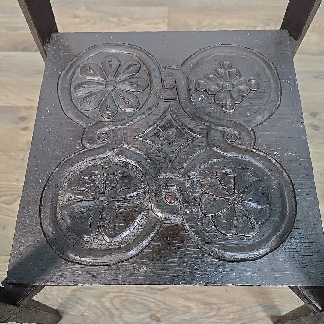 130.0 Antique Plant Stand Table Arts & Crafts Three Tier Carved Display Ebonised Wood photo