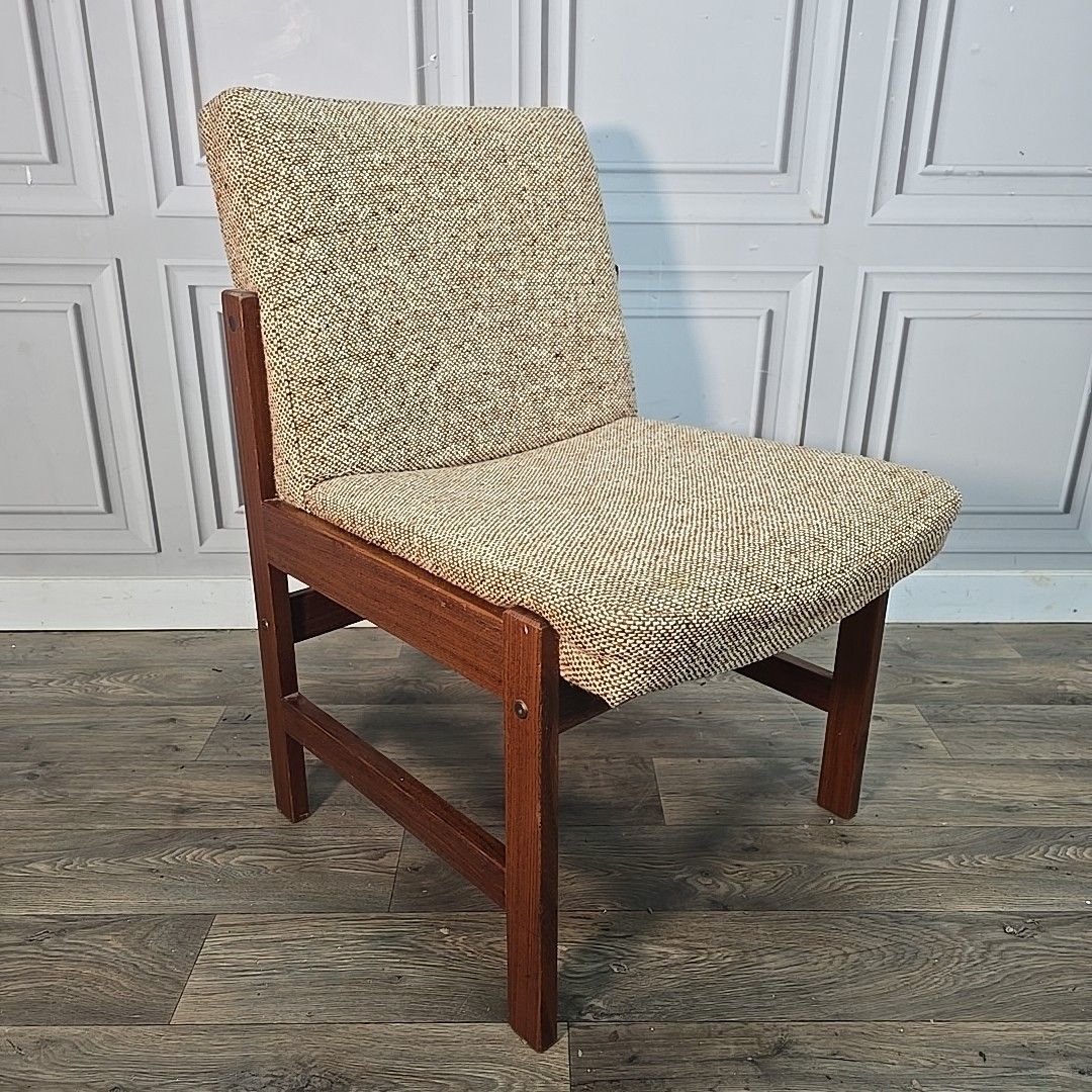 Vintage Teak Lounge Chair Mid Century Scandinavian – Wool Upholstery Retro Mcm
