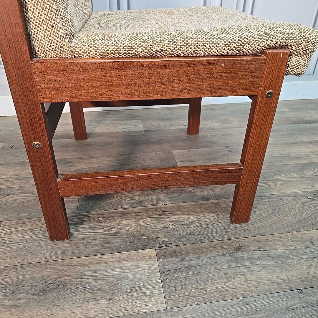 photo vinterior Vintage Teak Lounge Chair Mid Century Scandinavian – Wool Upholstery Retro Mcm