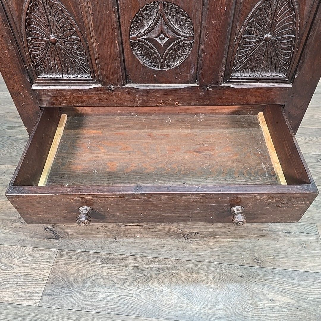 Furniture Antique Oak Coffer Storage Trunk Chest – Carved Panels – Box Drawers Jacobean photo