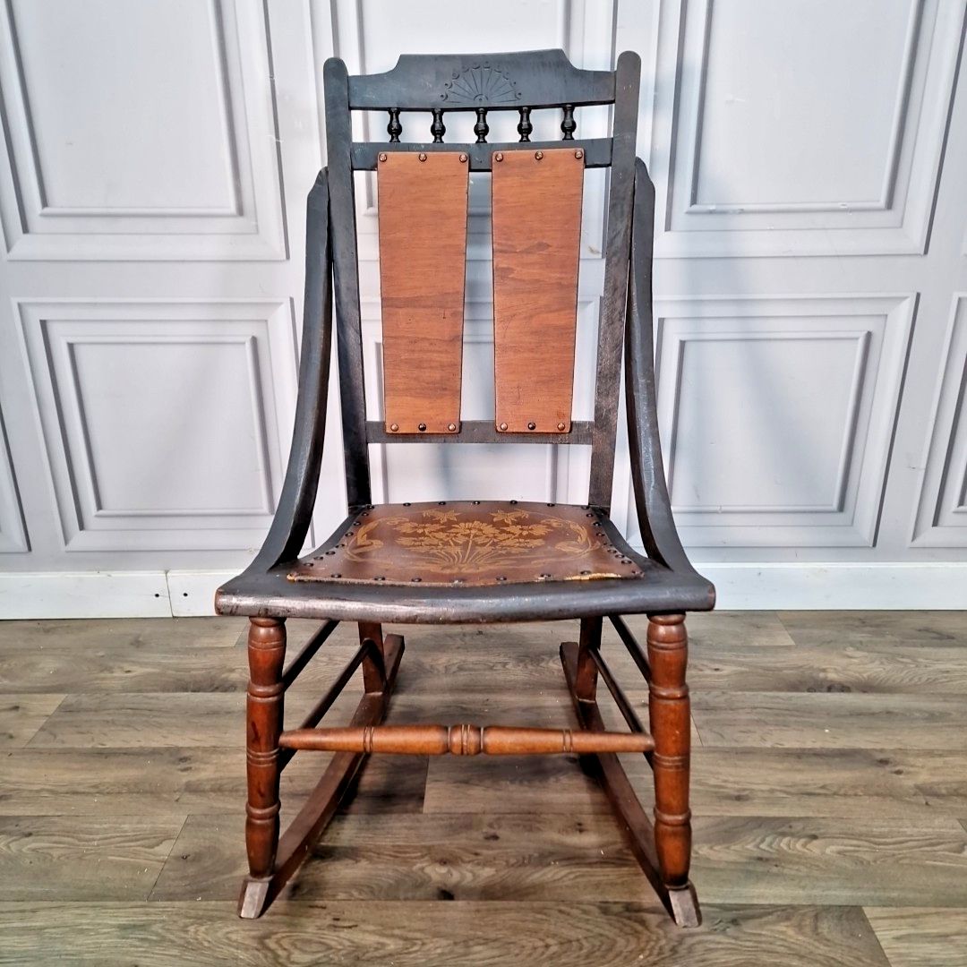 Antique Wooden Rocking Chair Moulded Panelled Seat  Turned Frame Victorian photo furniture