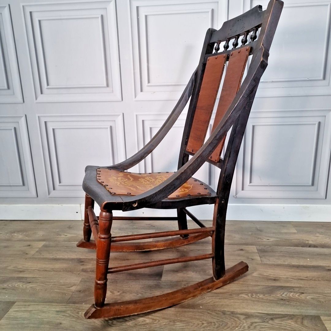 Antique Wooden Rocking Chair Moulded Panelled Seat  Turned Frame Victorian photo for sale