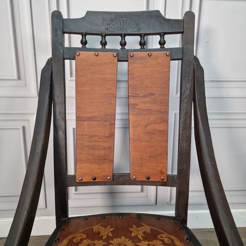 Antique Wooden Rocking Chair Moulded Panelled Seat  Turned Frame Victorian photo vintage