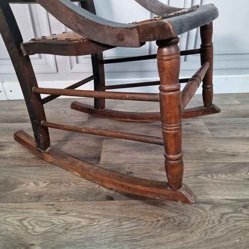photo furniture Antique Wooden Rocking Chair Moulded Panelled Seat  Turned Frame Victorian