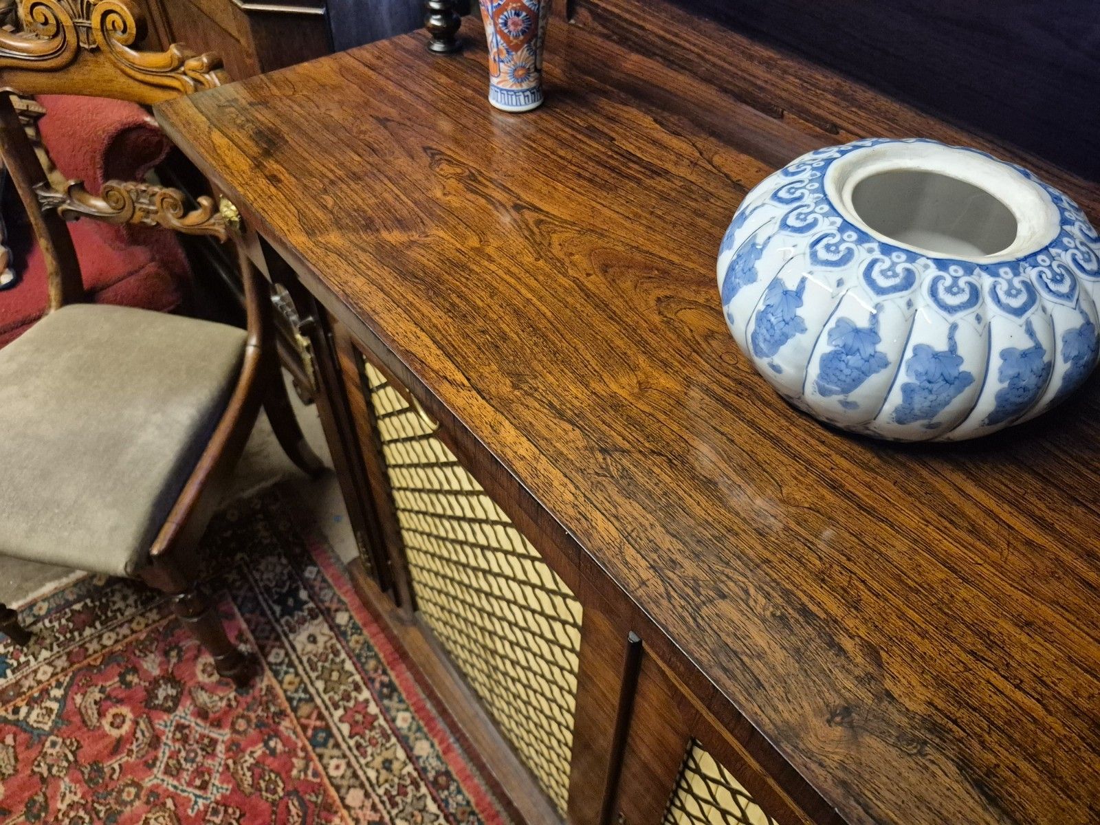 A Regency Rosewood Boho Credenza  Sideboard Circa Lions Head Brass Trellis C1820 photo vinterior