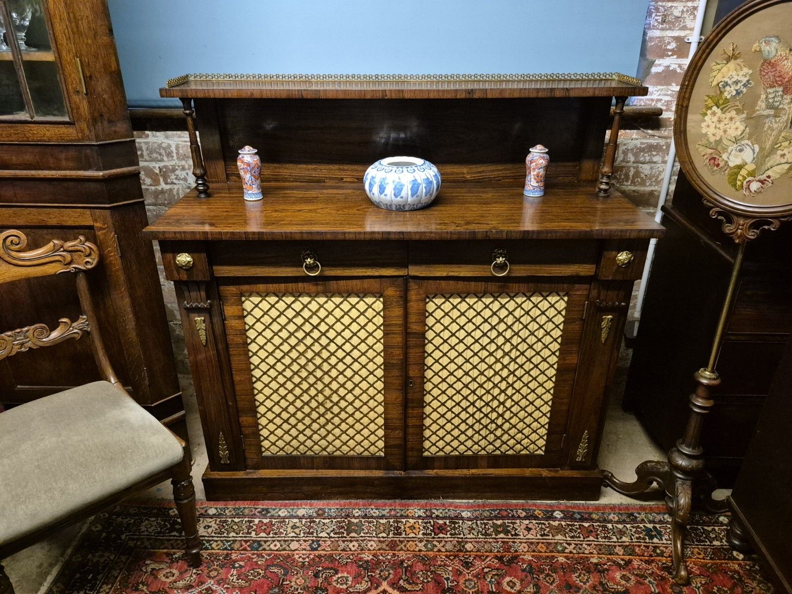 photo buy A Regency Rosewood Boho Credenza  Sideboard Circa Lions Head Brass Trellis C1820