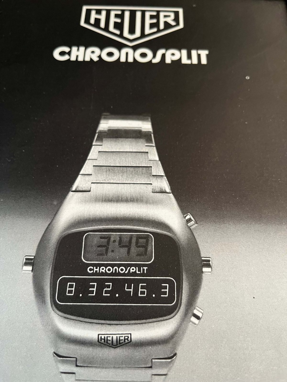 Vintage 1973 Tag Heuer Chronosplit Watch Advertisement photo for sale