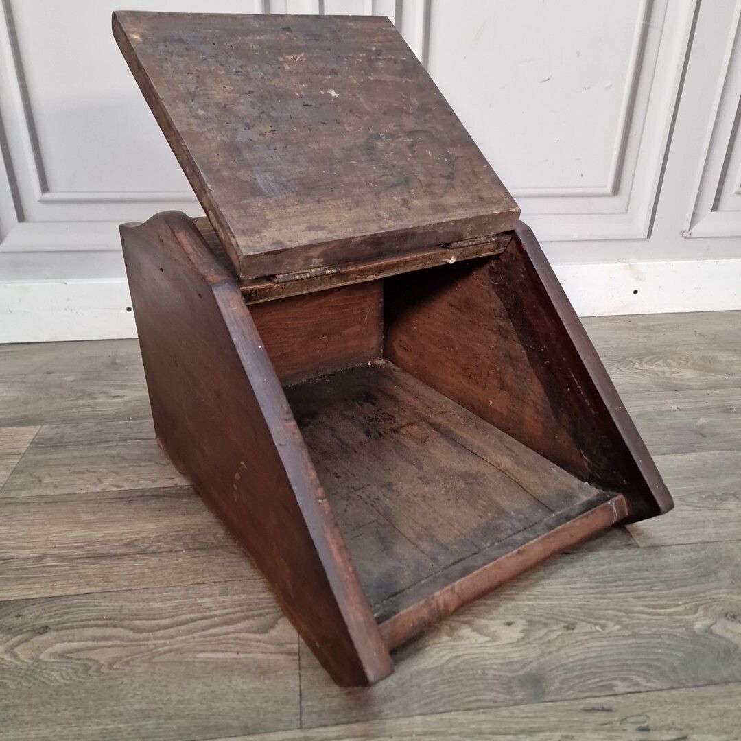 Antique Coal Scuttle   Mahogany Brass Mounted   Fireside Box Fire Log Storage photo Home Fixtures
