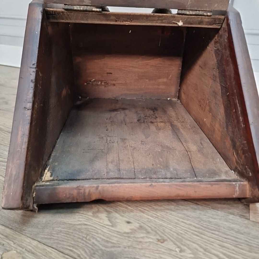 Antique Coal Scuttle   Mahogany Brass Mounted   Fireside Box Fire Log Storage photo 90.0