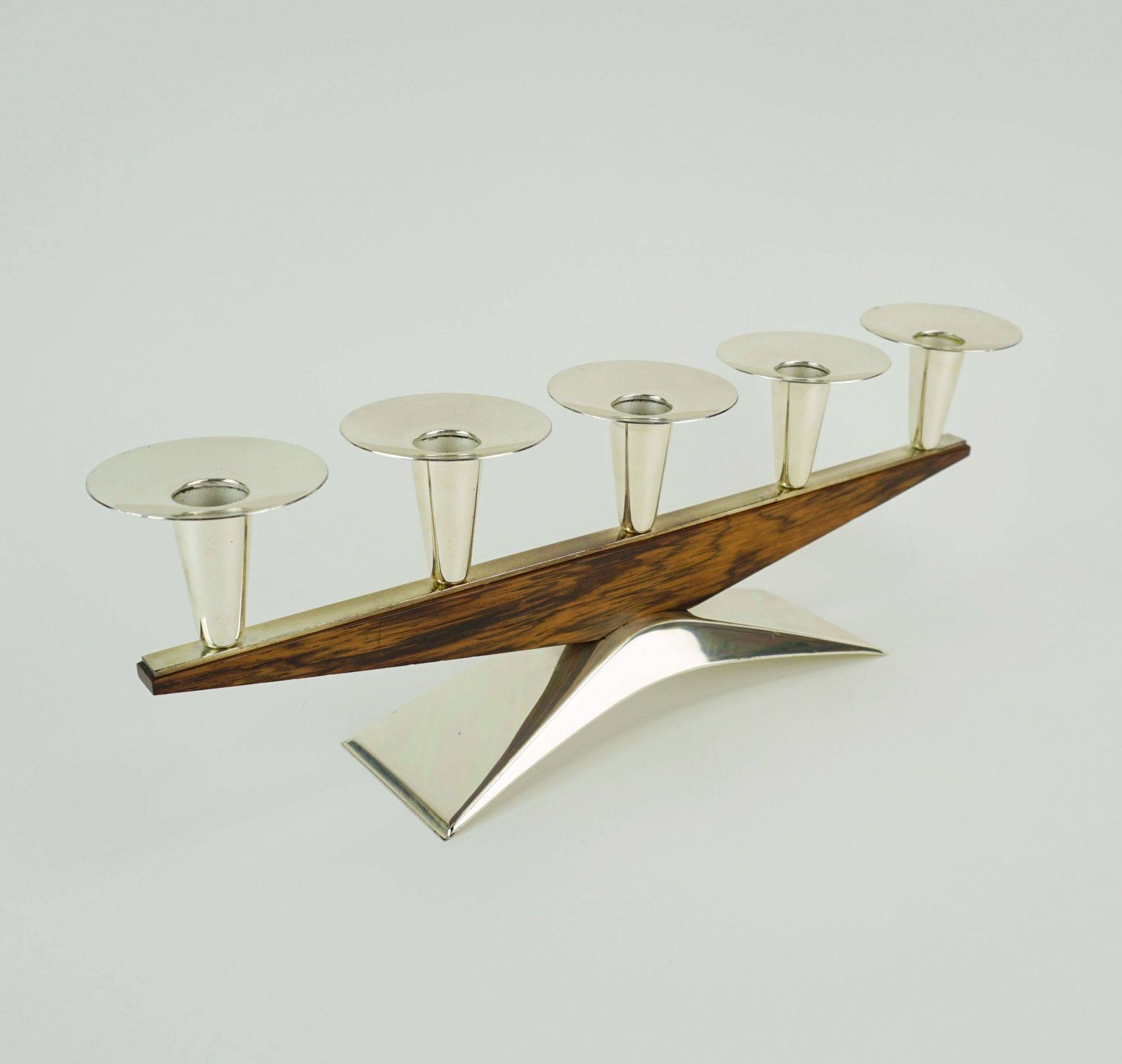 Modern Mid Century Candle Holder In Silver Plated Metal And Wood From The 1950s 1960s photo furniture