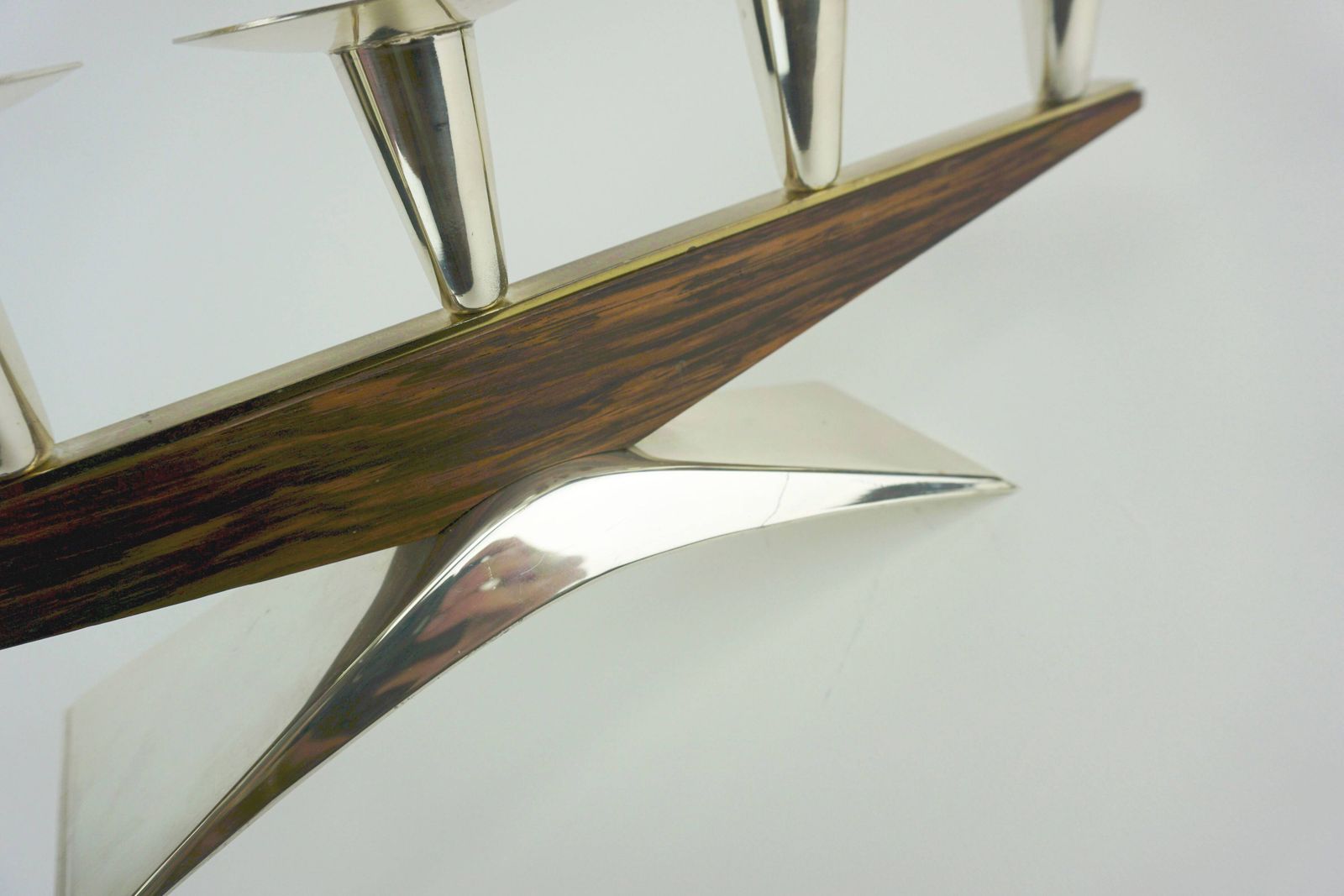 Modern Mid Century Candle Holder In Silver Plated Metal And Wood From The 1950s 1960s photo 152.0