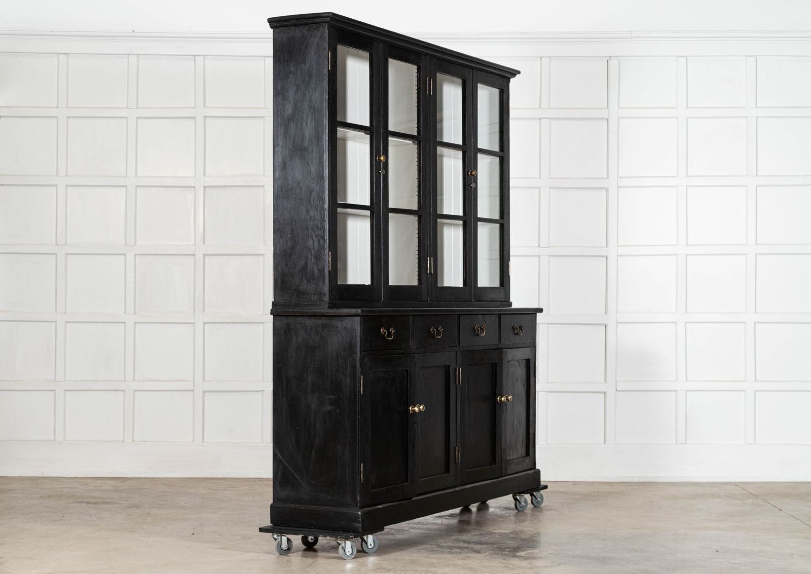 Large 19thc English Ebonised Pine Glazed Dresser photo for sale