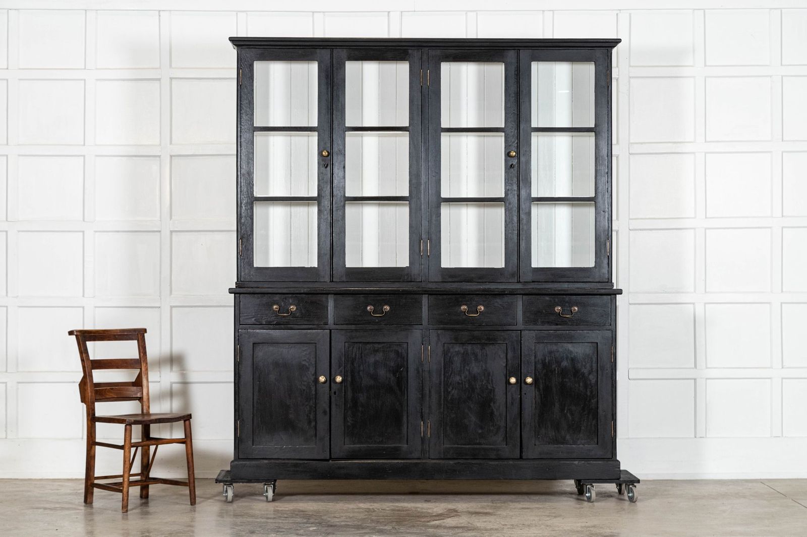 Large 19thc English Ebonised Pine Glazed Dresser photo Furniture