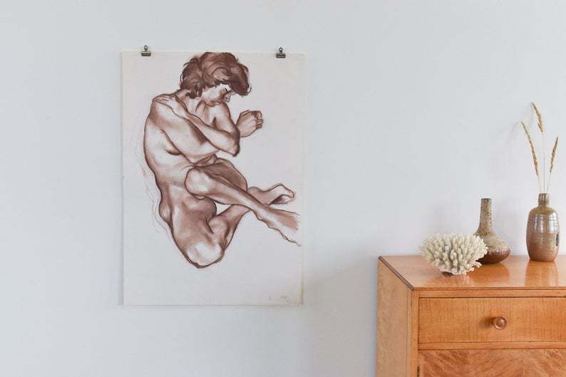 Vintage 1987 Original Signed Pastel Life Drawing By Artist Robert Arthur Bramwell