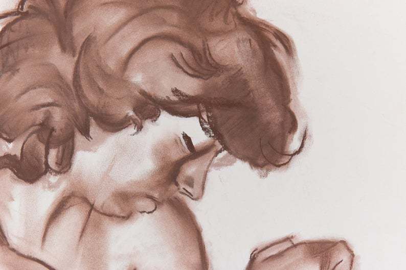 Vintage 1987 Original Signed Pastel Life Drawing By Artist Robert Arthur Bramwell photo for sale
