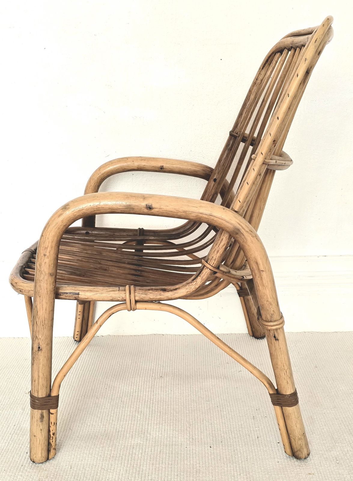 Mid Century Italian Bent Bamboo & Leather Lounge Chair photo furniture
