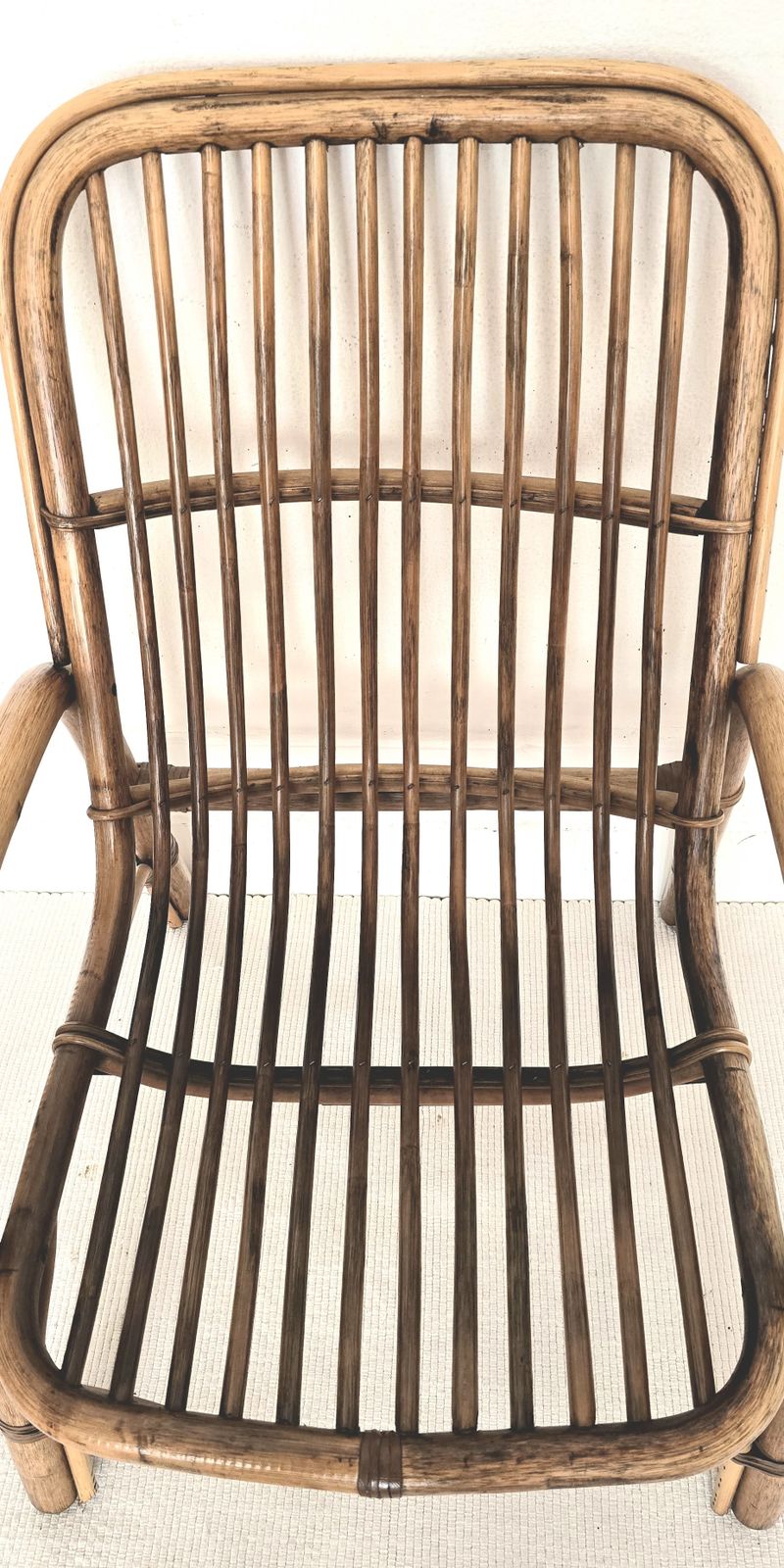 Mid Century Italian Bent Bamboo & Leather Lounge Chair photo buy