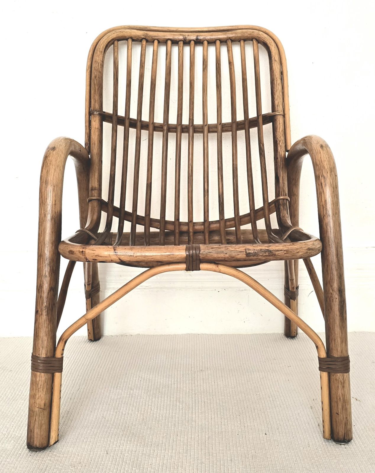 Mid Century Italian Bent Bamboo & Leather Lounge Chair photo vintage