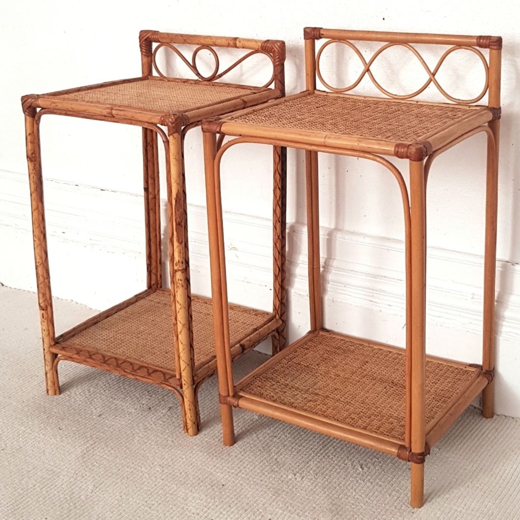 A Pair Of Mid Century Italian Bamboo & Rattan Bedside Tables photo buy