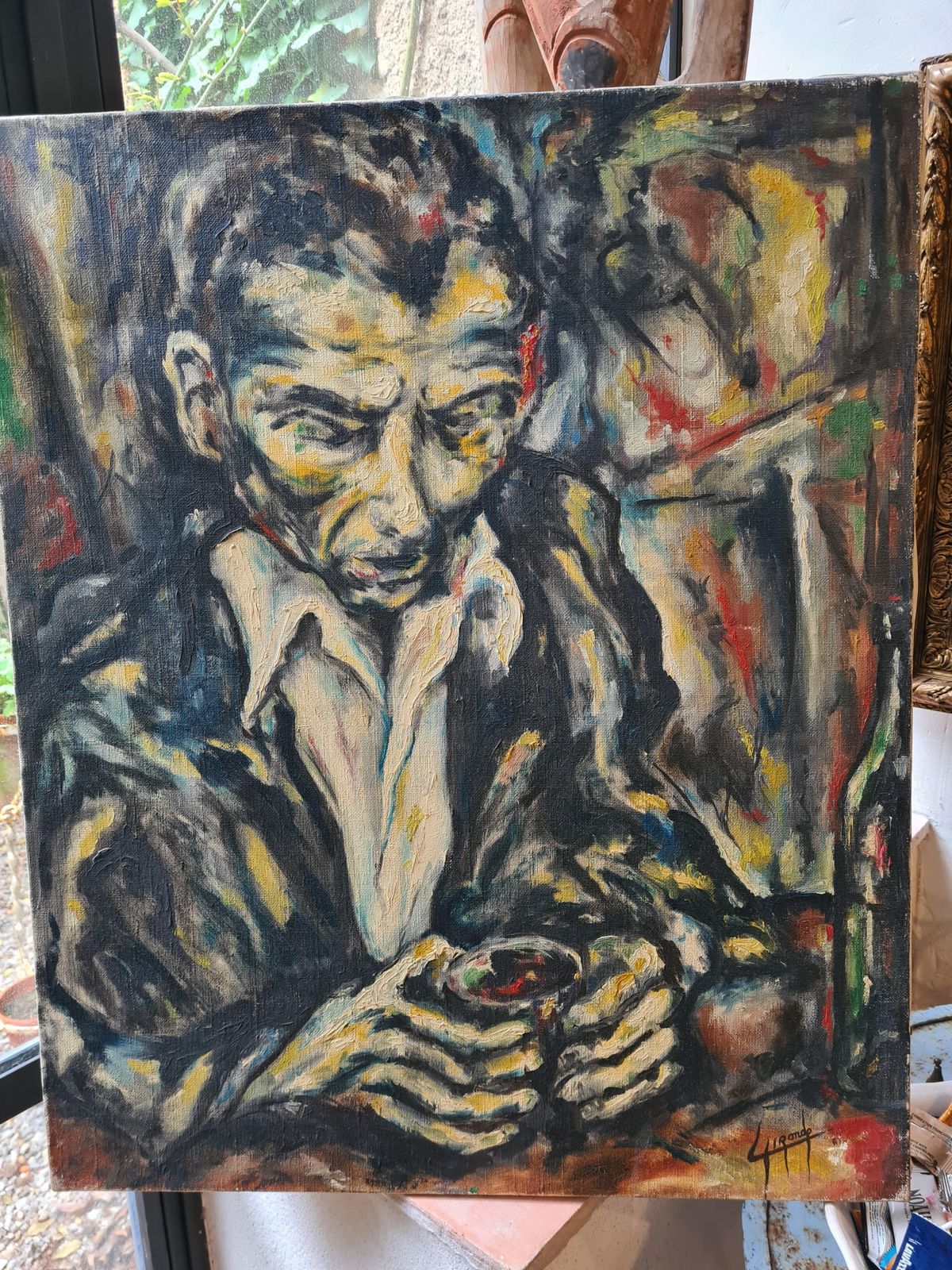 Art Midcentury Expressionist Portrait Painting, Oil On Canvas, Circle Ludwig Meidner From 1961 By Lirondo photo