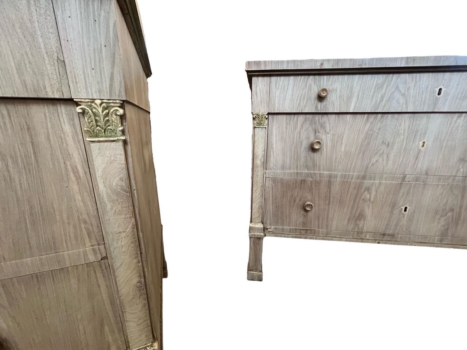 Pair Of Italian Bleached Empire Chest Of Drawers With Walnut Bookmatched Veneer photo vinterior