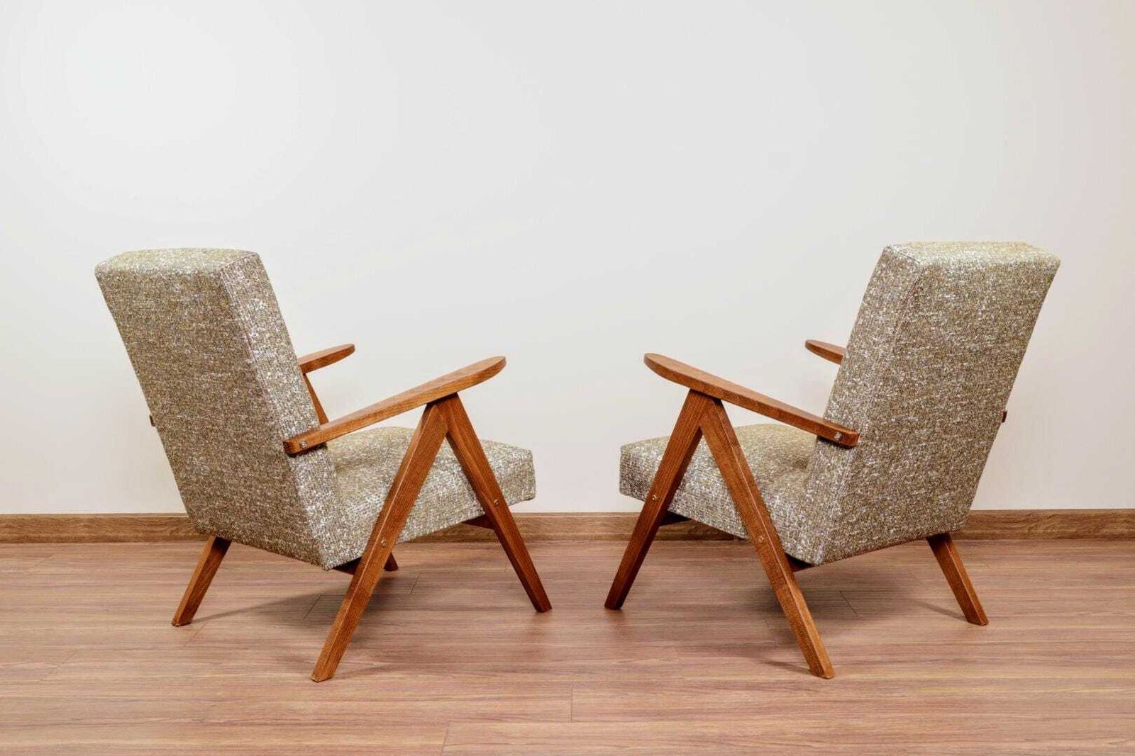 photo for sale Vintage Armchair Wooden Lounge Chair Green Braid Upholstery, Fully Refurbished