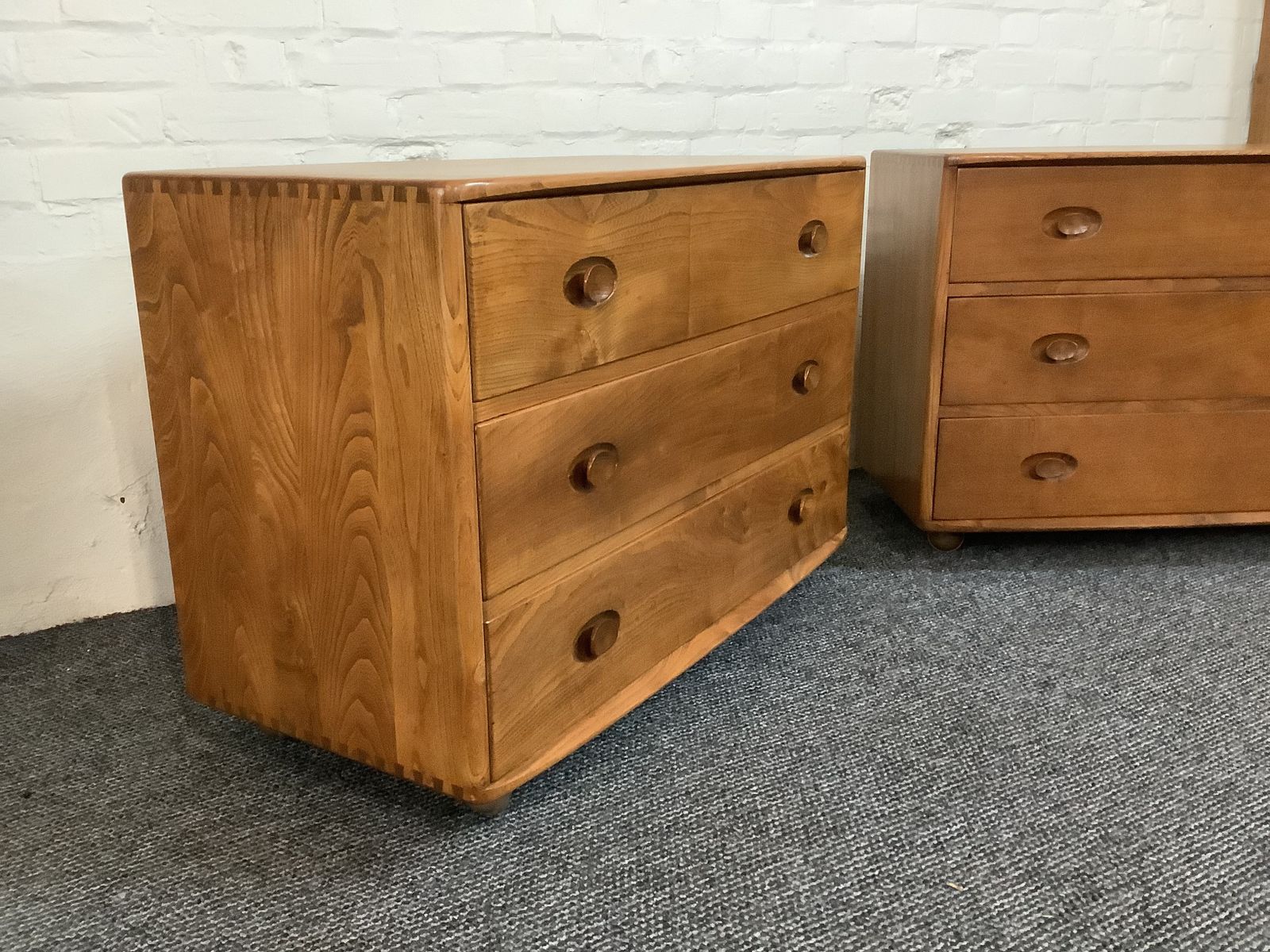 Pair Of Ercol 412 Windsor Chest Of Drawers In Natural Elm Finish. photo for sale