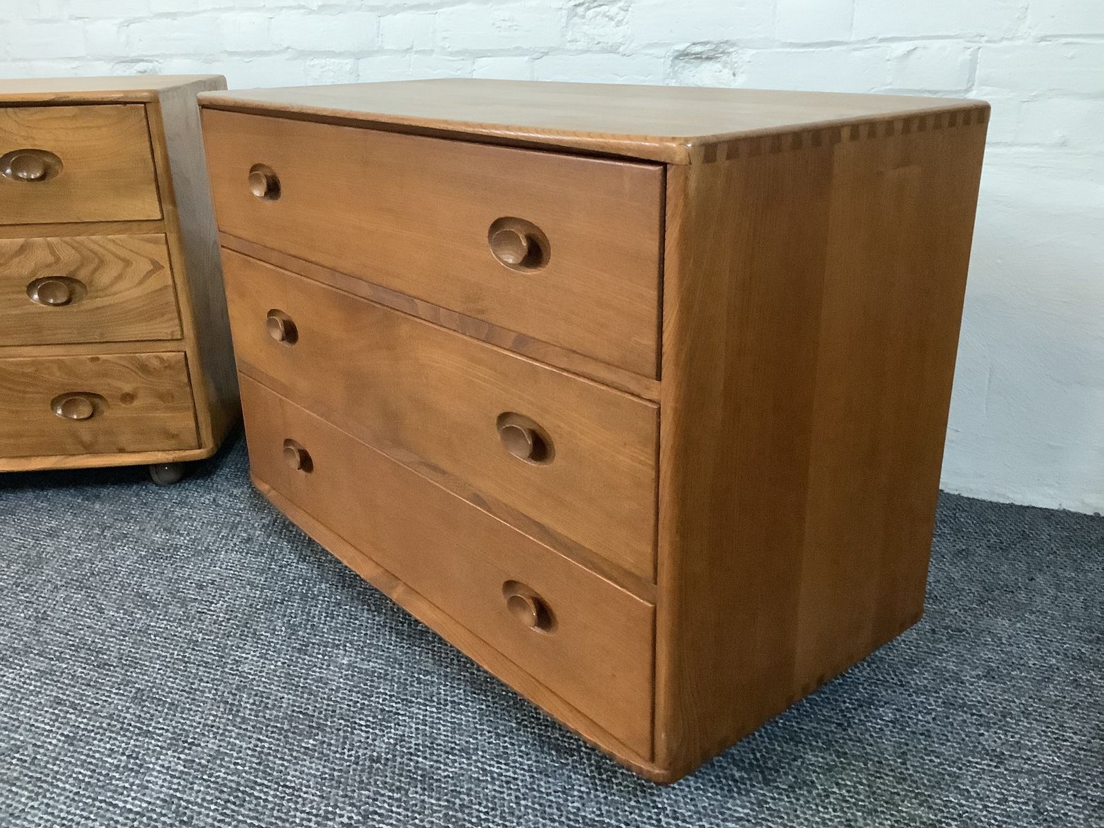 Pair Of Ercol 412 Windsor Chest Of Drawers In Natural Elm Finish. photo vinterior