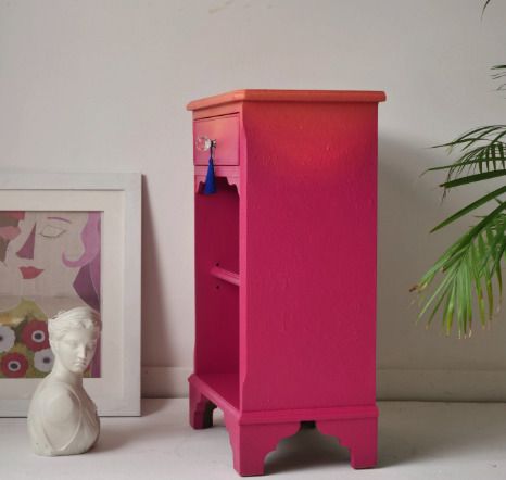 Pink Side Table   Hand Painted Bedside Vanity   Ombre, Floral Drawers photo 99.0