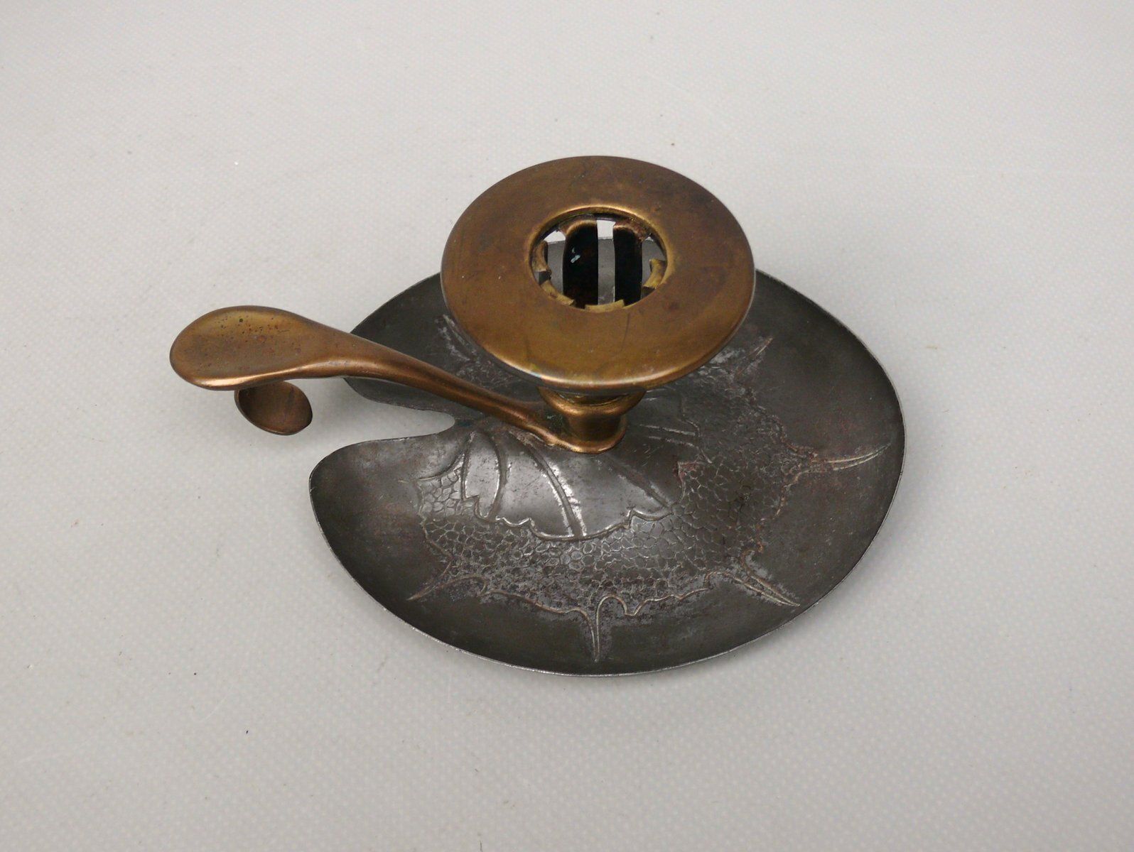 Art Nouveau Hand Held Candleholder In Steel, Brass Plated, 1903 photo Home Decor
