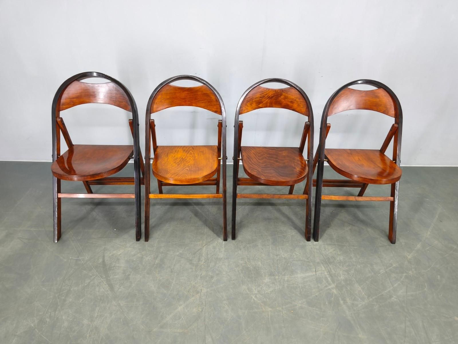 Set Of Four Bauhaus Folding Chairs B751 By Ligna, Czechoslovakia 1930s photo 1308.0
